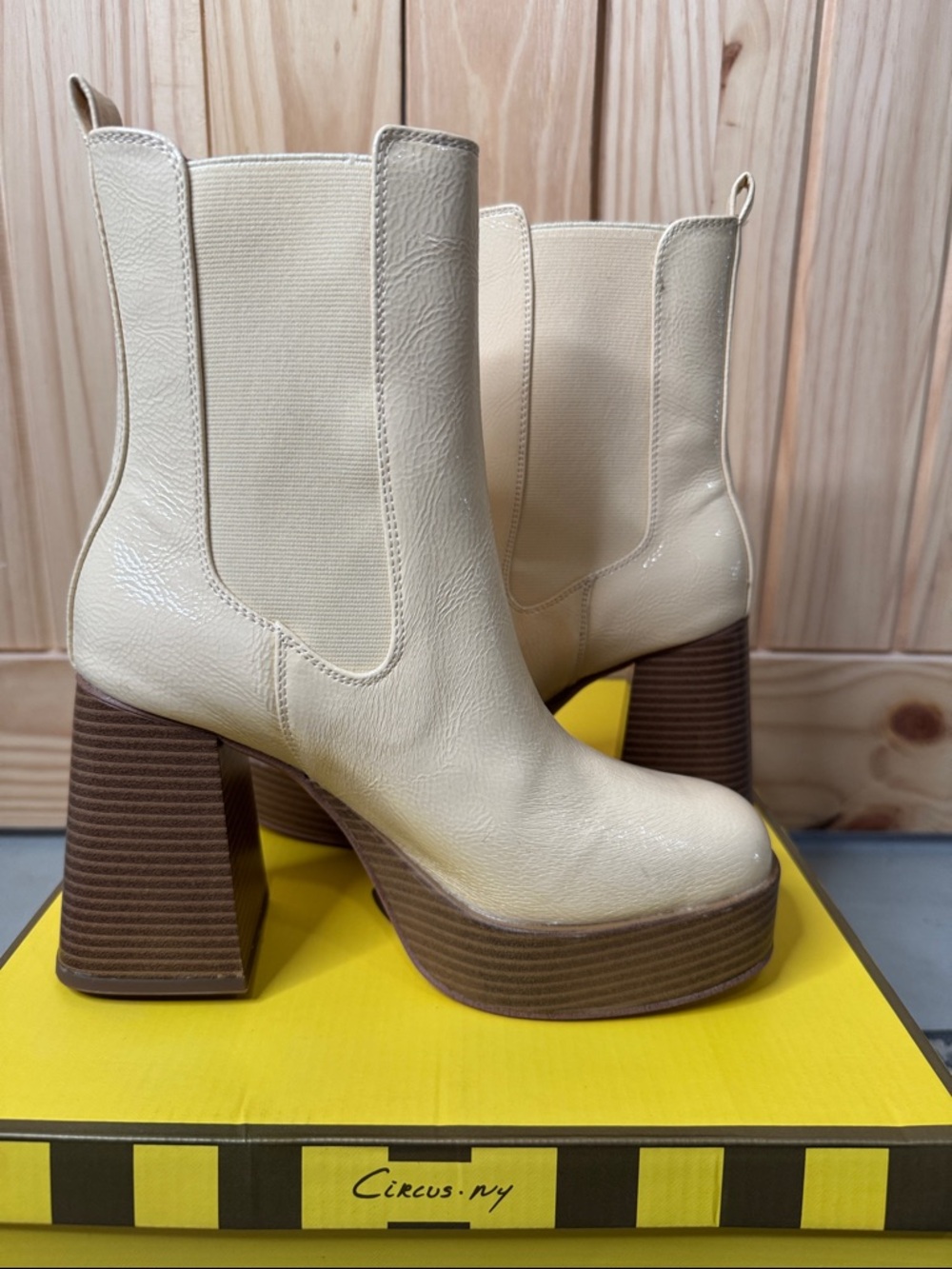 Circus by Sam Edelman Cream Chelsea Platform Booties with Stacked Block Heel